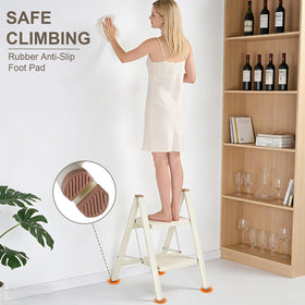 Valeo 2-Step Ladder top step height aids reaching high cabinets