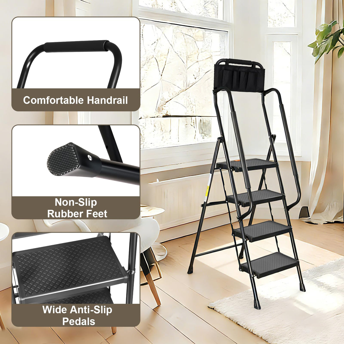 Valeo ladder with anti-slip pedals ensures secure footing