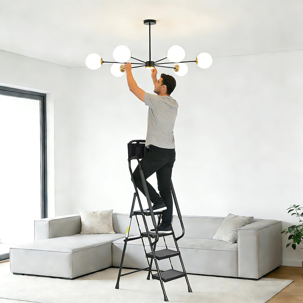 Valeo ladder with rubber feet protects floors during use