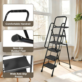 Valeo five-step ladder wide anti-slip pedals for confident footing