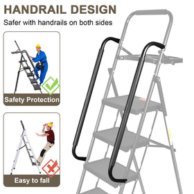 Valeo five-step ladder folded profile showing compact storage