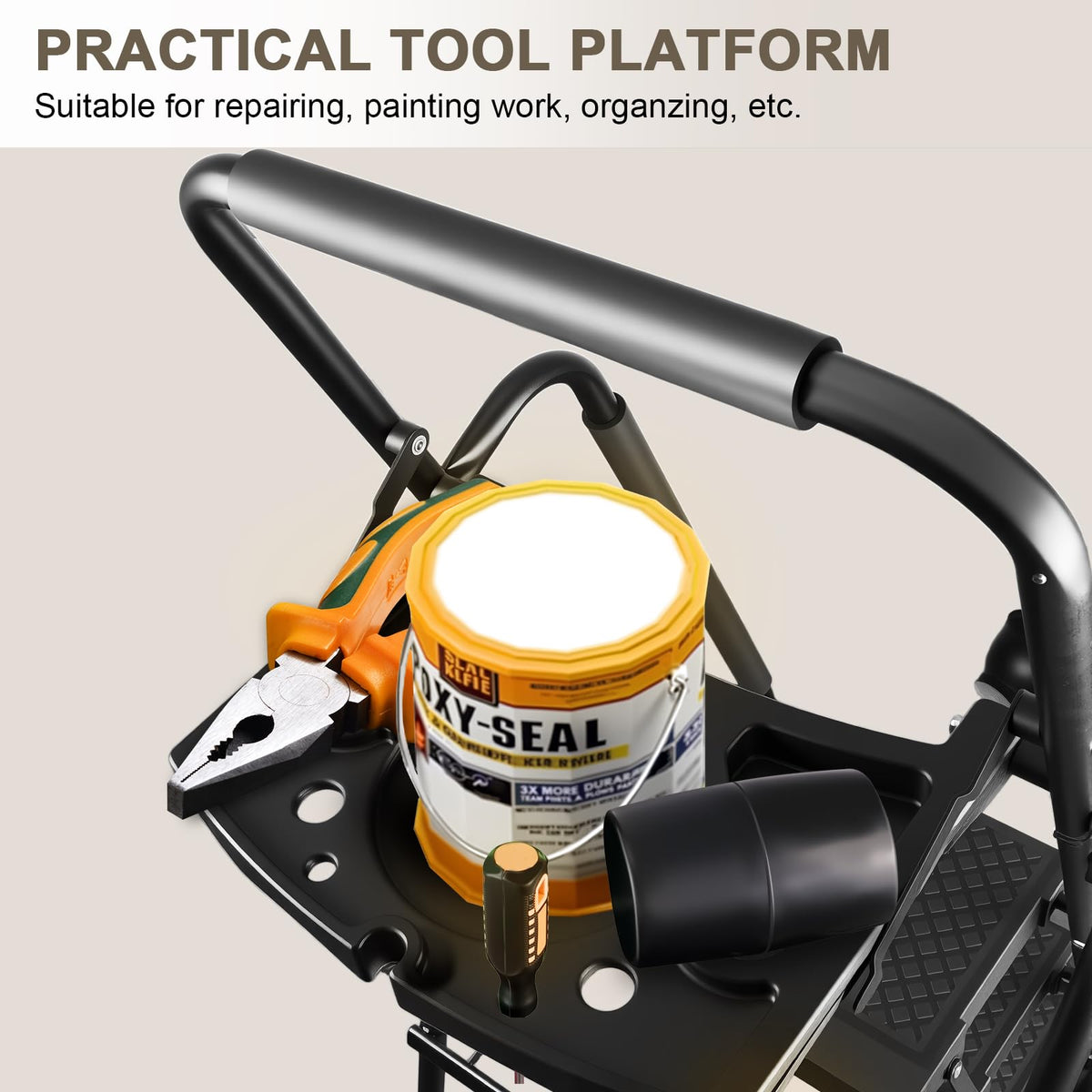 Valeo five-step ladder safety lock engaged for secure ascent