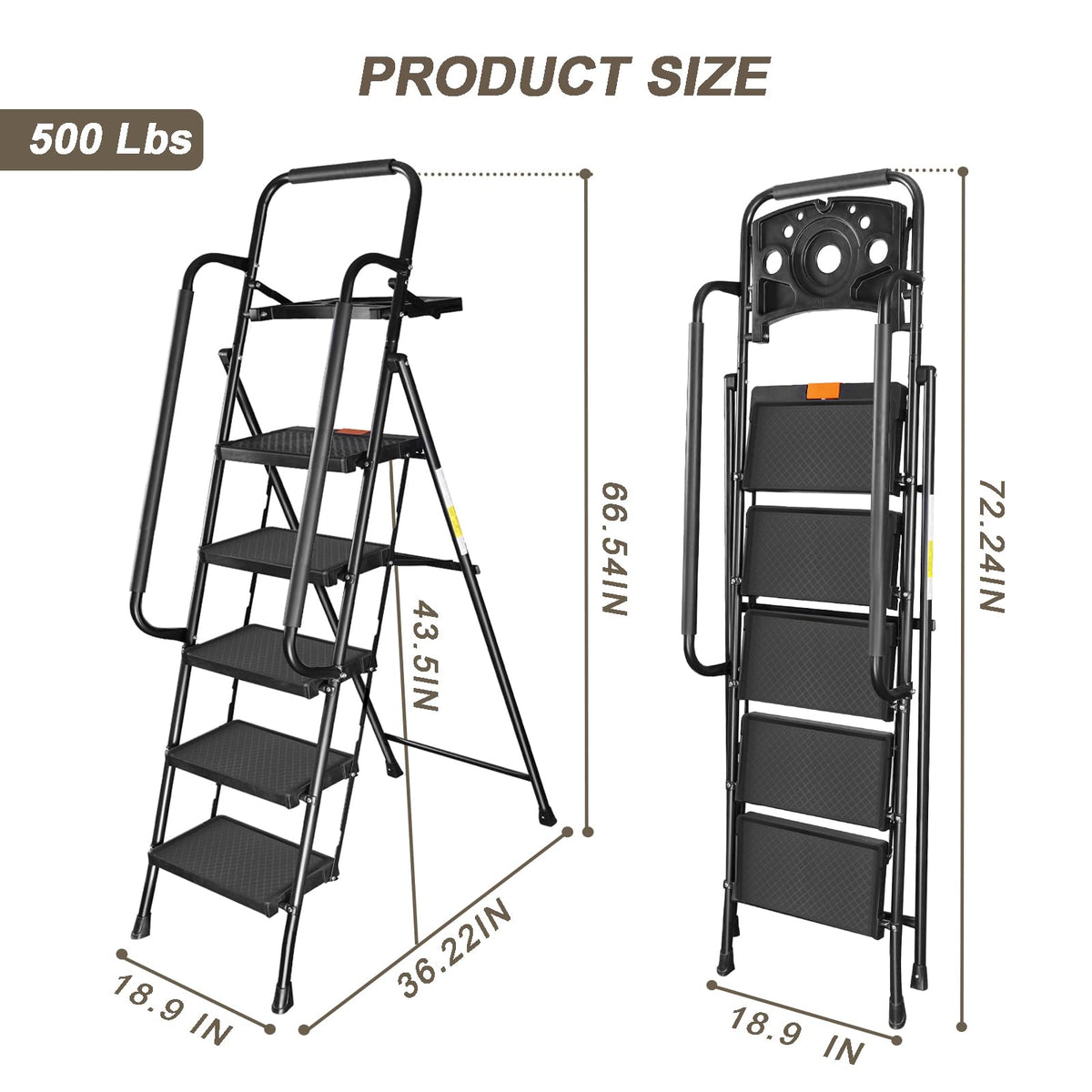 Valeo five-step ladder soft sponge-covered handrails for comfortable climbs