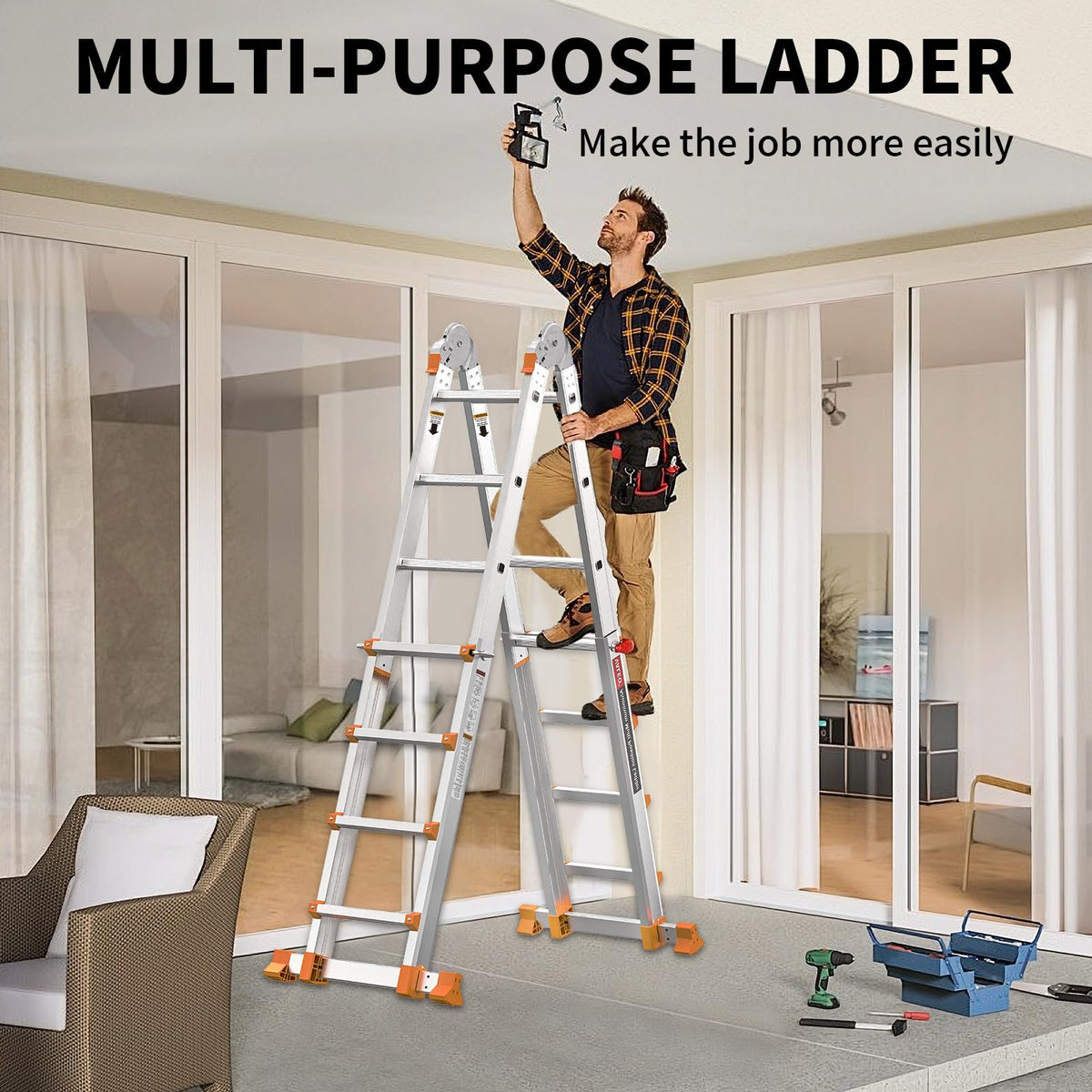 Valeo Ladder folding design saves space and simplifies storage.