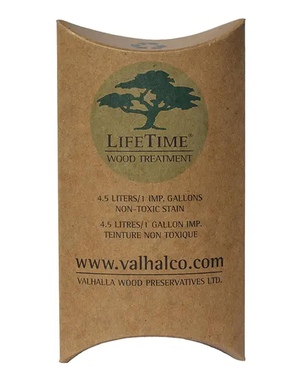 Valhalla Lifetime wood treatment pouch 1 gallon for eco-friendly, non-toxic wood protection.