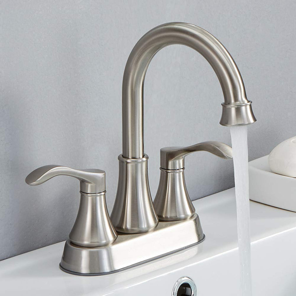 VALISY front-view brushed nickel faucet shows durable construction for daily use.