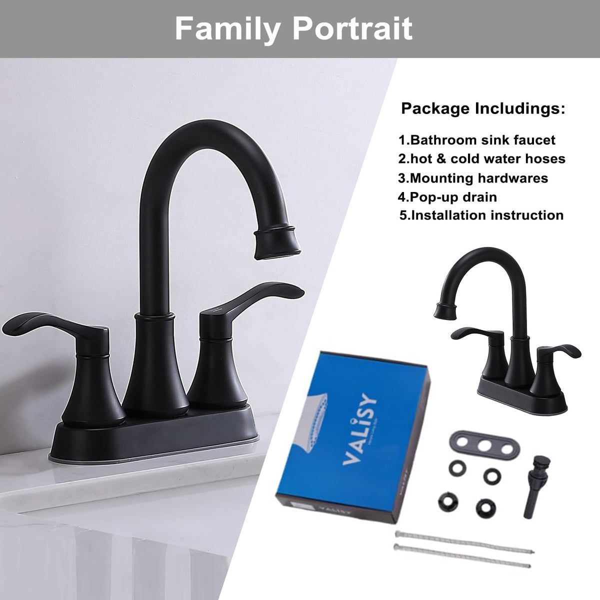 VALISY pop-up drain included for quick replacement in minutes.