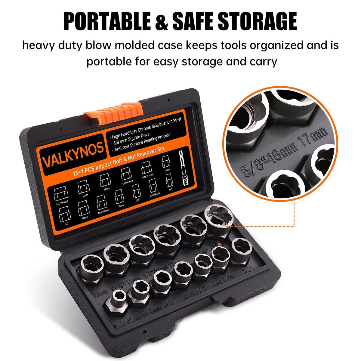 Valkynos CR-MO steel construction emphasizes durability and long tool life.