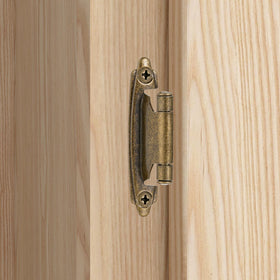 Vallecloud antique brass hinge on cabinet showing vintage finish