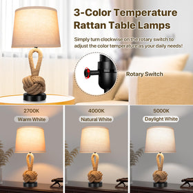 Vallerico rope lamps base with USB ports for convenient bedside charging.