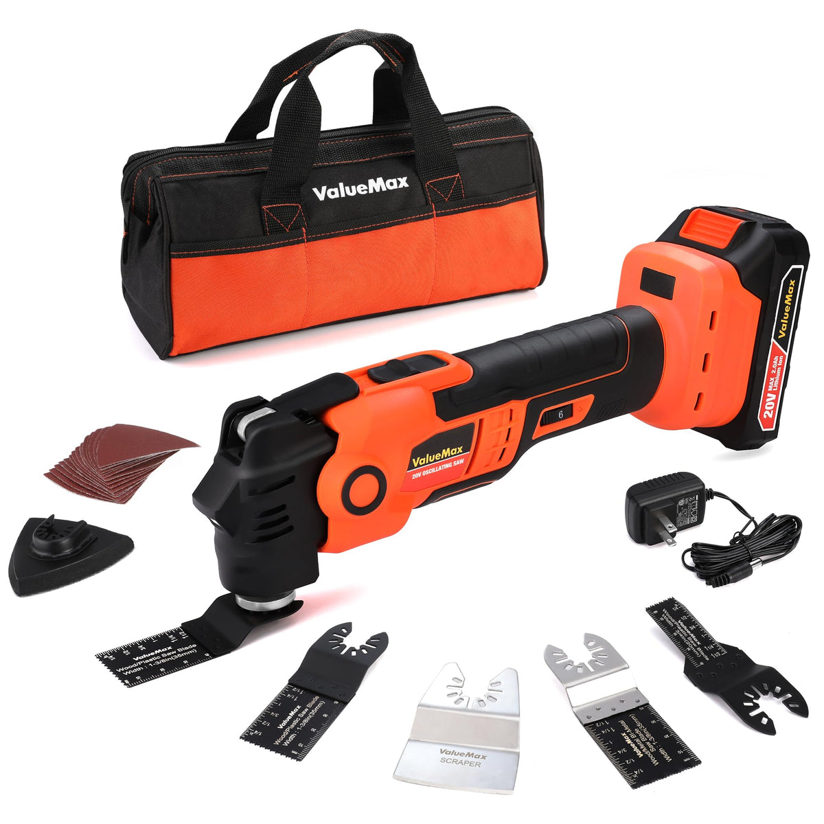 ValueMax 20V cordless oscillating tool with battery for portable use.