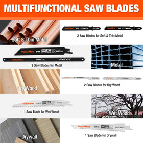 ValueMax bi-metal blades include 10-inch hacksaw and 6-inch metal-cutting blades.
