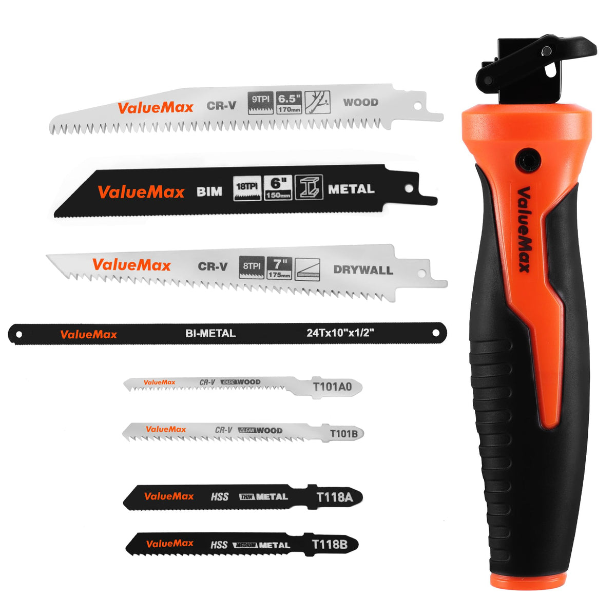 ValueMax 8-In-1 handsaw quick-change button enables rapid blade swaps.