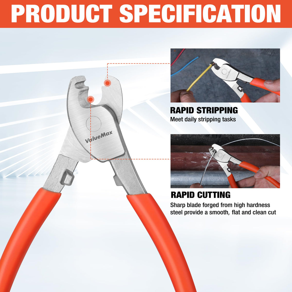 ValueMax 14-inch bolt cutter jaws close-up showing chrome-vanadium strength