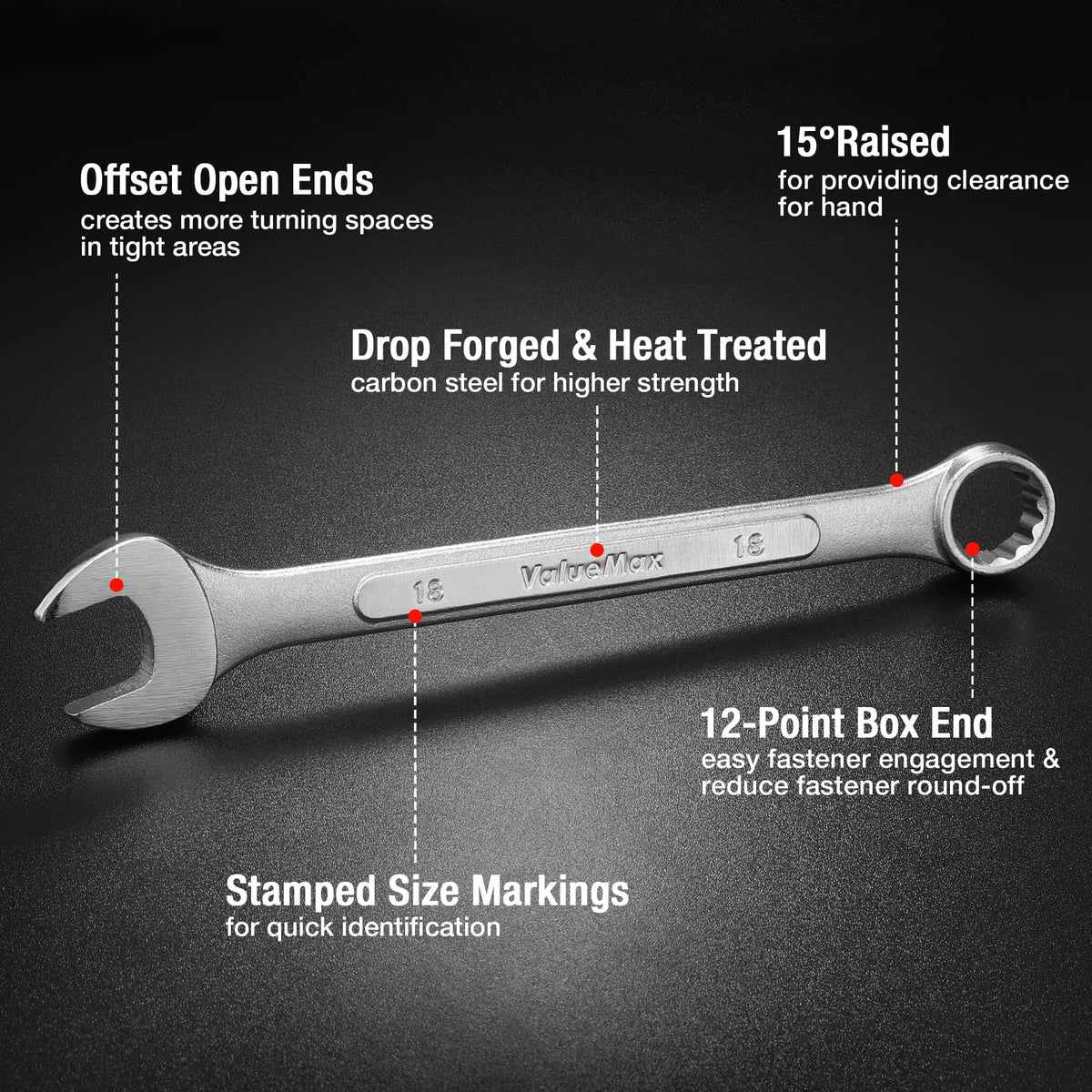 ValueMax 12-point box-end wrenches provide secure fastener engagement.