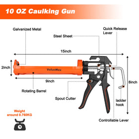 ValueMax caulk gun built-in nozzle cutter speeds nozzle prep