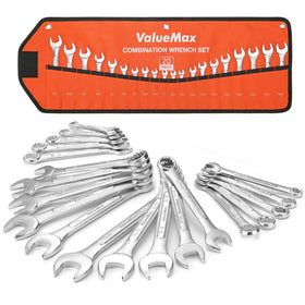 ValueMax mechanics wrench set with roll-up pouch for portable on-site repairs.