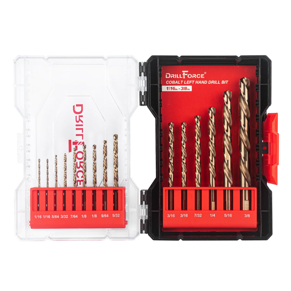 VALYRIANTOOL 15-piece cobalt left-hand drill bits set in box for easy storage