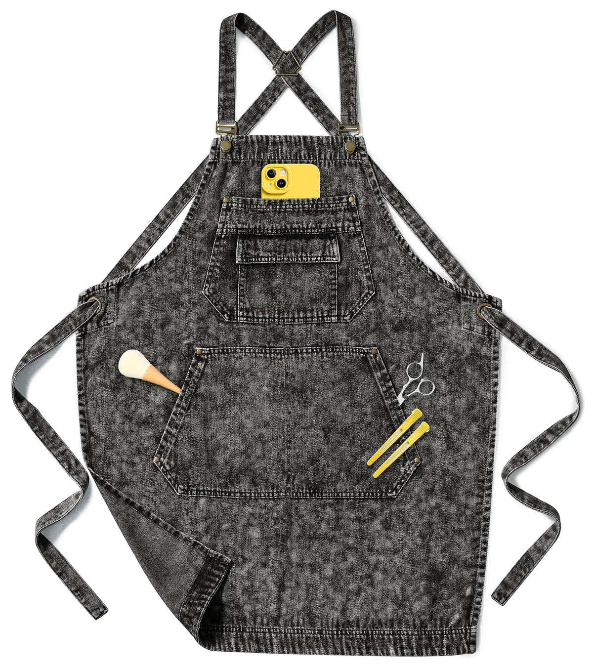 Vammcht Denim Apron with cross-back straps for comfortable all-day wear.