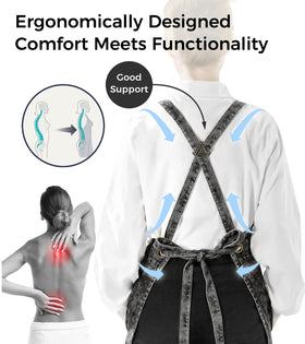Vammcht denim apron features padded shoulder straps for reduced strain.