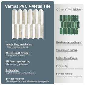 Vamos PVC adhesive tiles; durable, easy peel-and-stick installation.