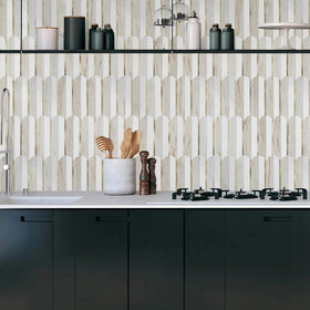 Vamos Tile bathroom walls stay clean with wipeable, water-resistant panels.
