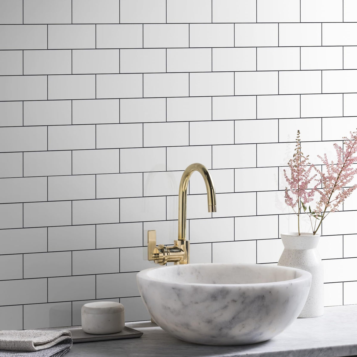 Vamos Tile includes a dark gray grout look for depth