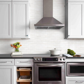 Vamos Tile kitchen installation close-up; seamless, DIY-friendly backsplash.