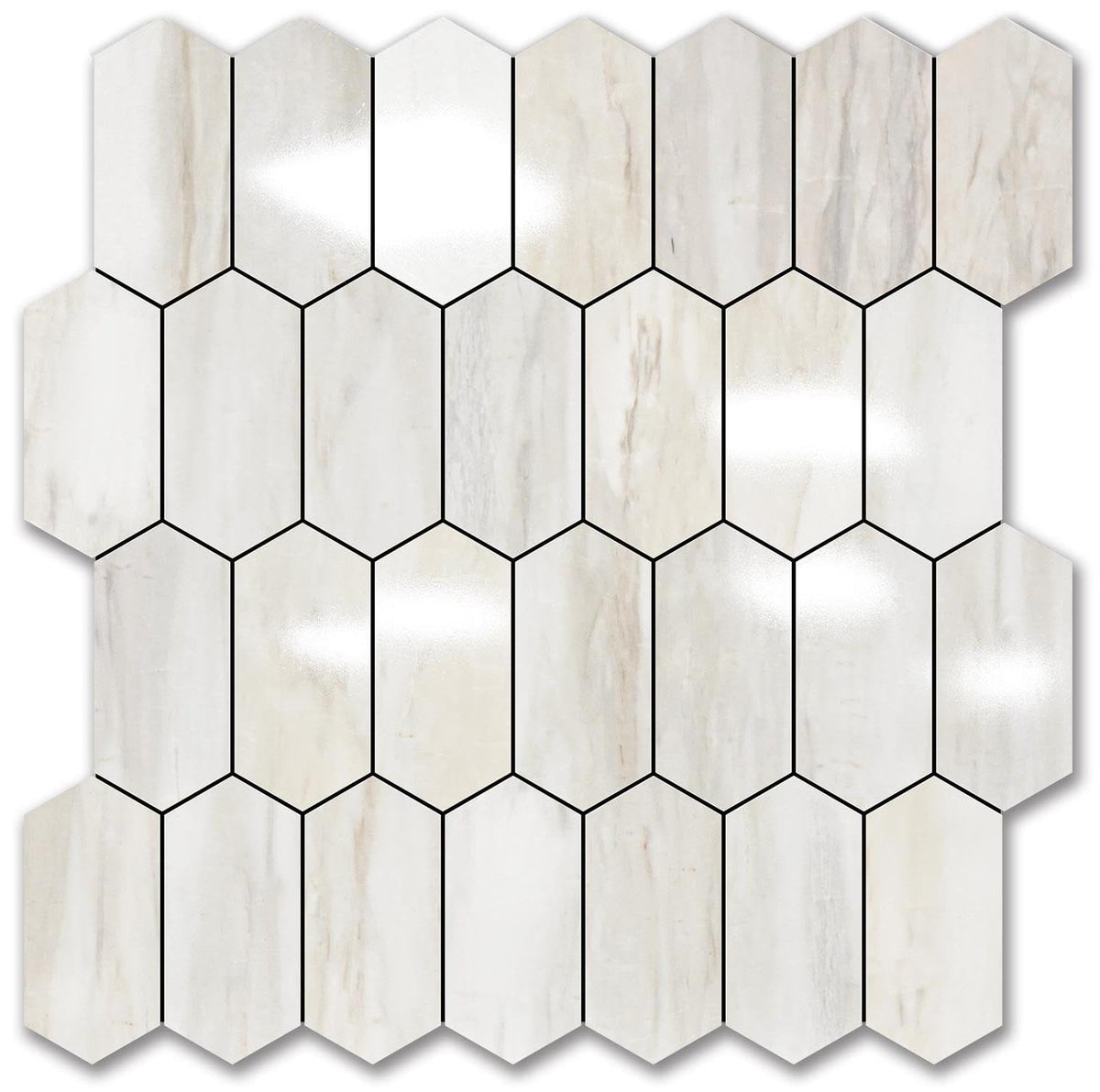 Vamos Tile long hexagon glossy wood-grain tiles for a premium backsplash