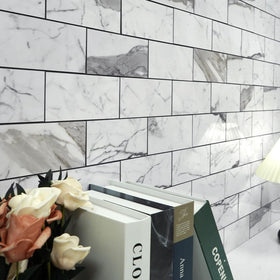 Vamos Tile peel-and-stick backside enables quick, mess-free wall updates.