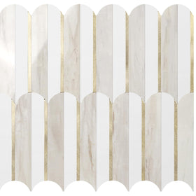 Vamos Tile peel-and-stick backsplash with white glossy marble for a bright kitchen.