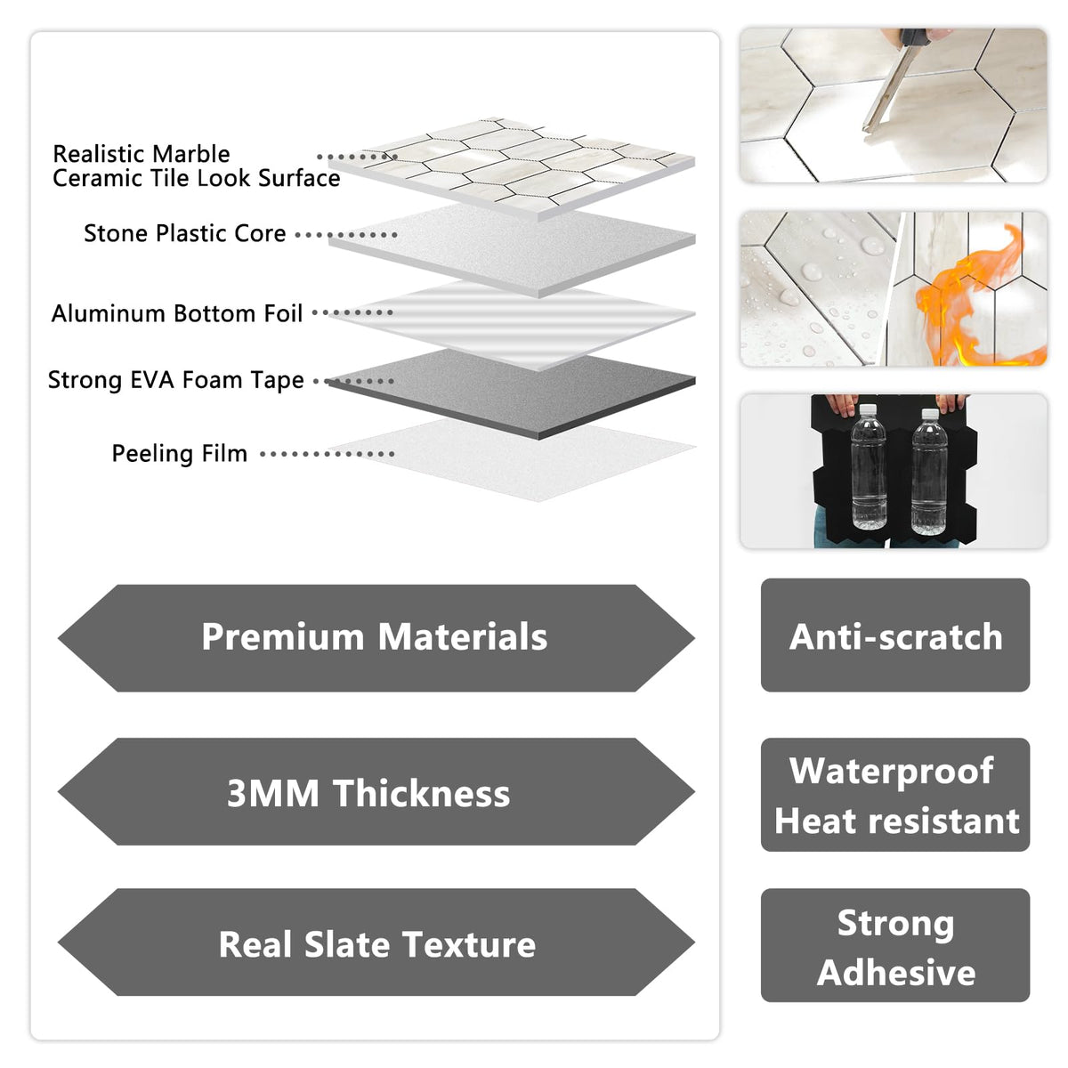 Vamos Tile waterproof and heat-resistant surface ideal for kitchen and bath