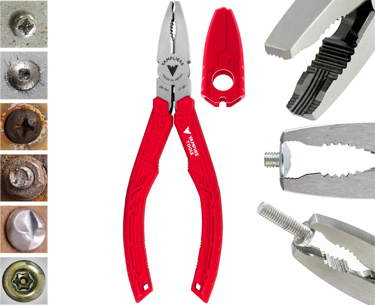 Vampliers 6.25in screw extractor pliers in use to remove a stubborn screw