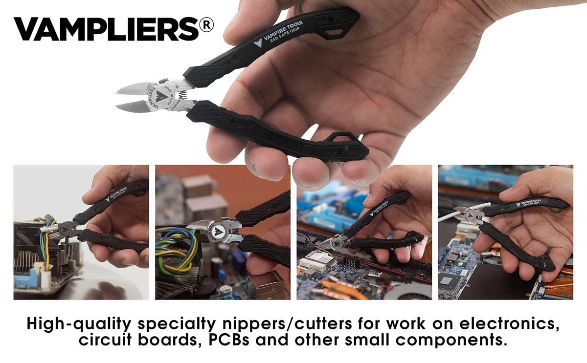 VAMPLIERS flush cutters with angle-adjuster feature enabling tight-space work