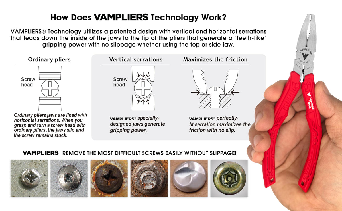 Vampliers stripped-screw removal action demonstrates quick extraction