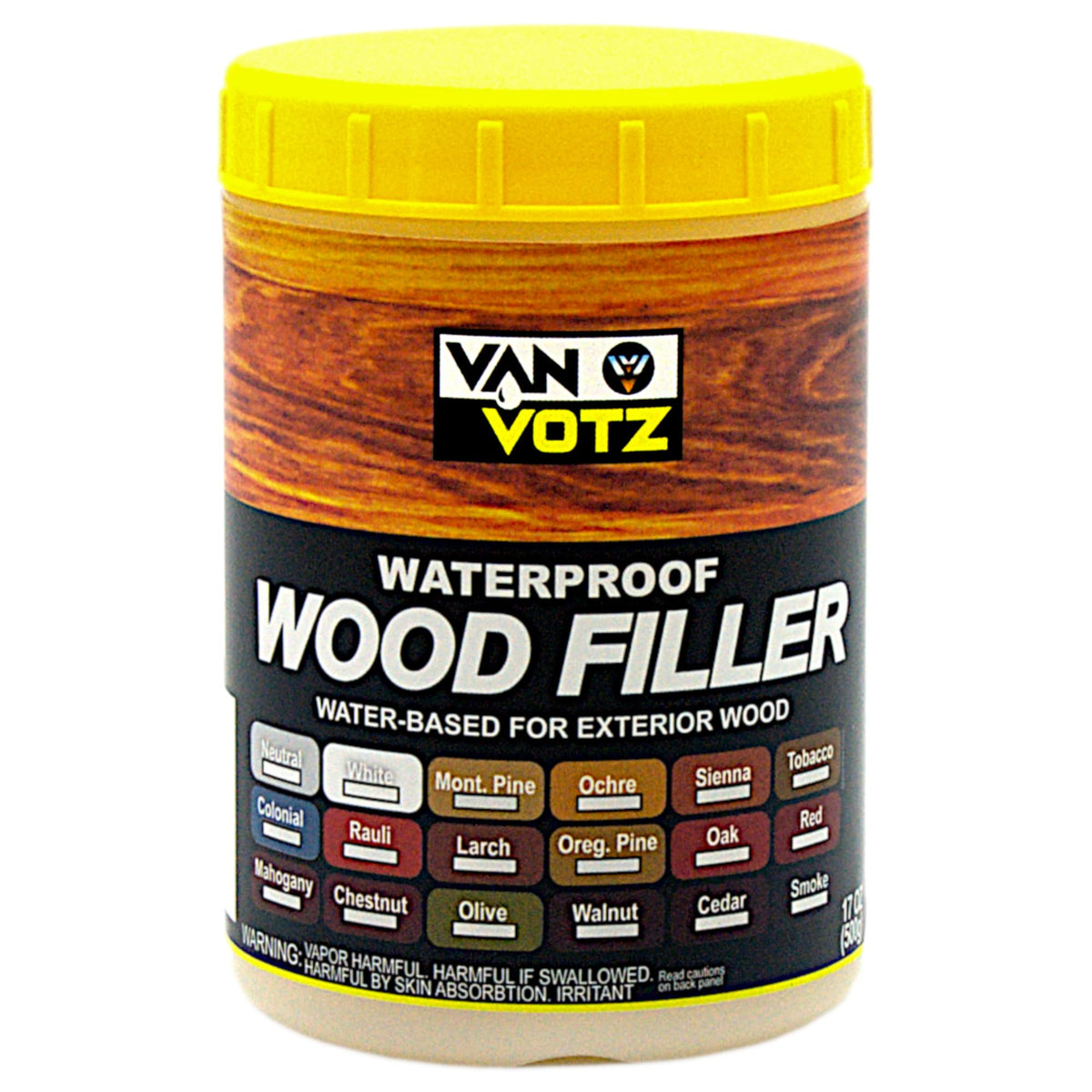 Van Votz waterproof wood filler half-pint white bottle for exterior repairs