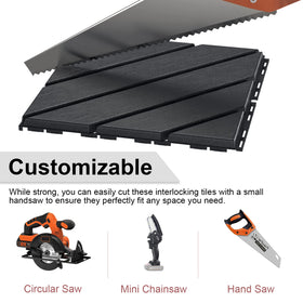 Easy-clean VANCASTLE deck tiles shown being rinsed for maintenance