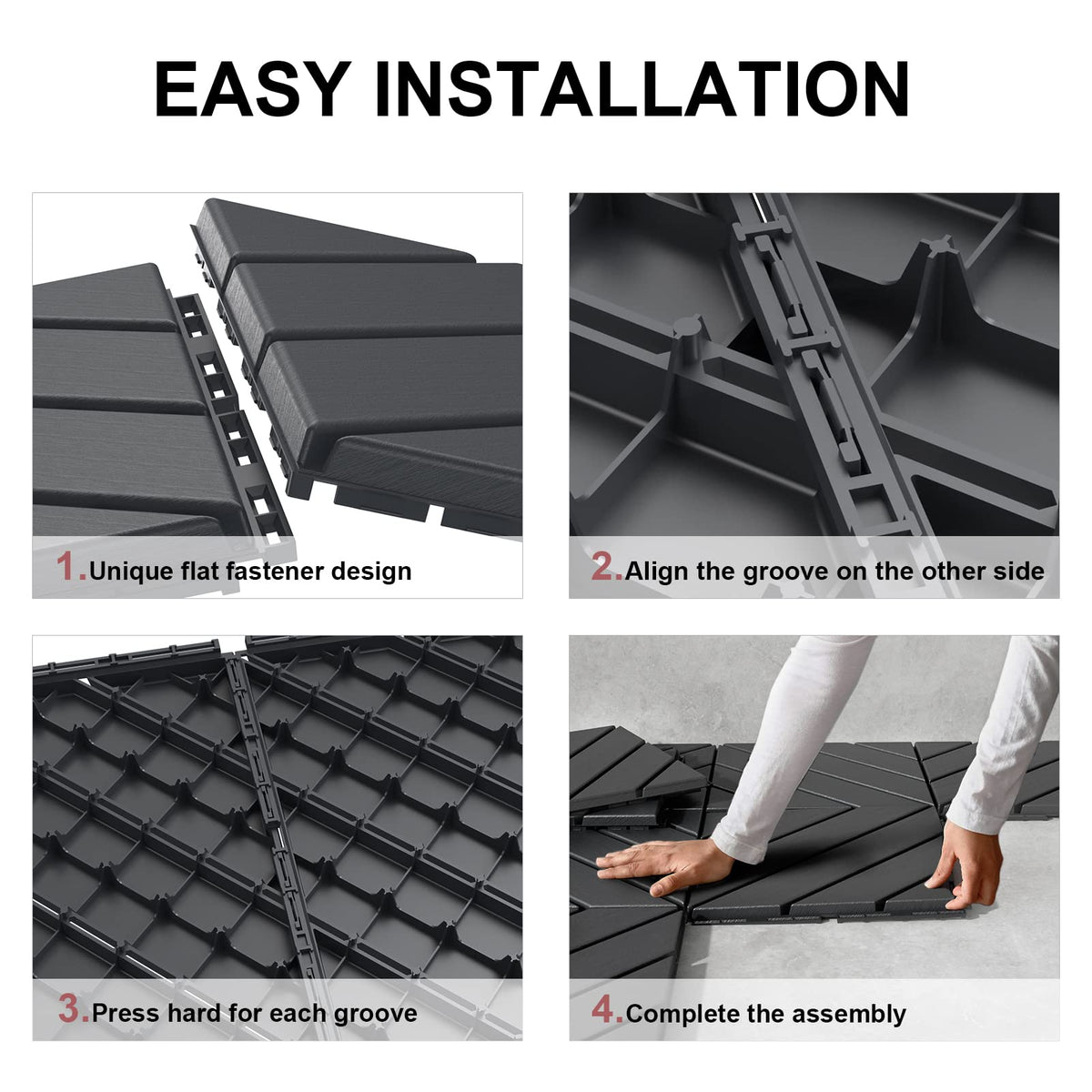 Eco-friendly PP material of VANCASTLE deck tiles for long-lasting flooring