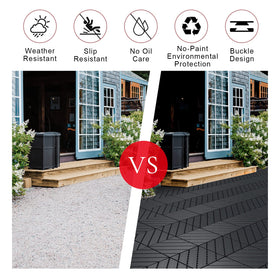 Textured, slip-resistant VANCASTLE deck tile surface in damp conditions