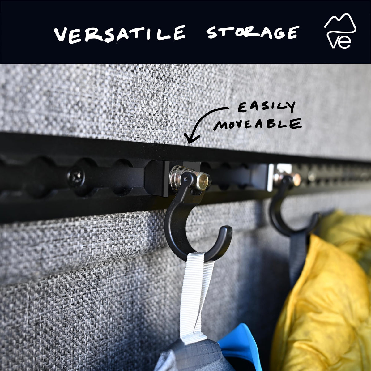 VanEssential Venture carbon steel hook delivers rugged strength for gear stability.