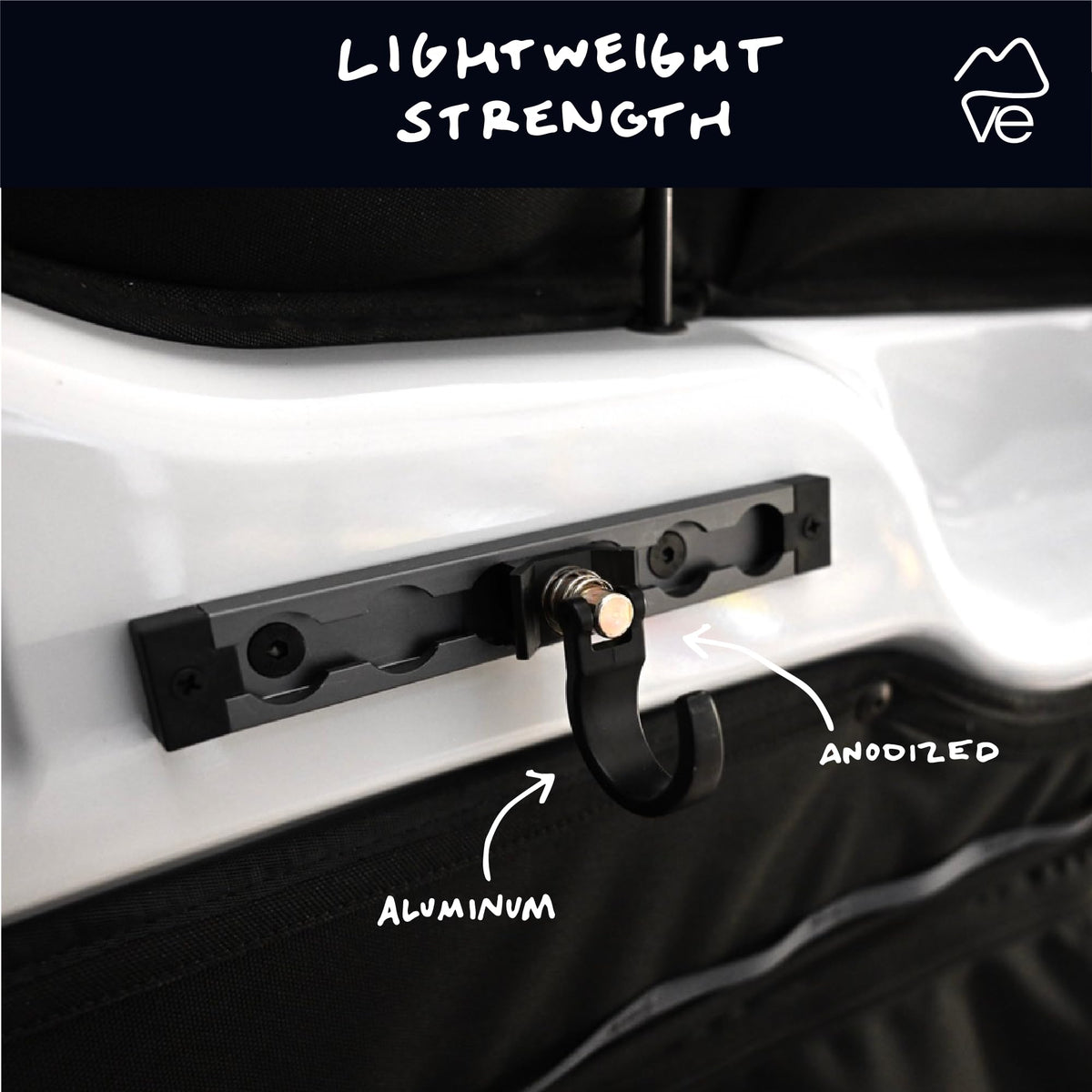VanEssential Venture spring-loaded hook enables fast, reliable gear access.