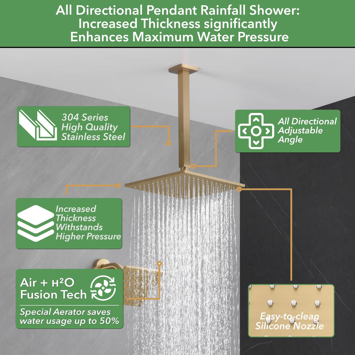 VANFOXLE ceiling-mount 10-inch shower head with immersive rain