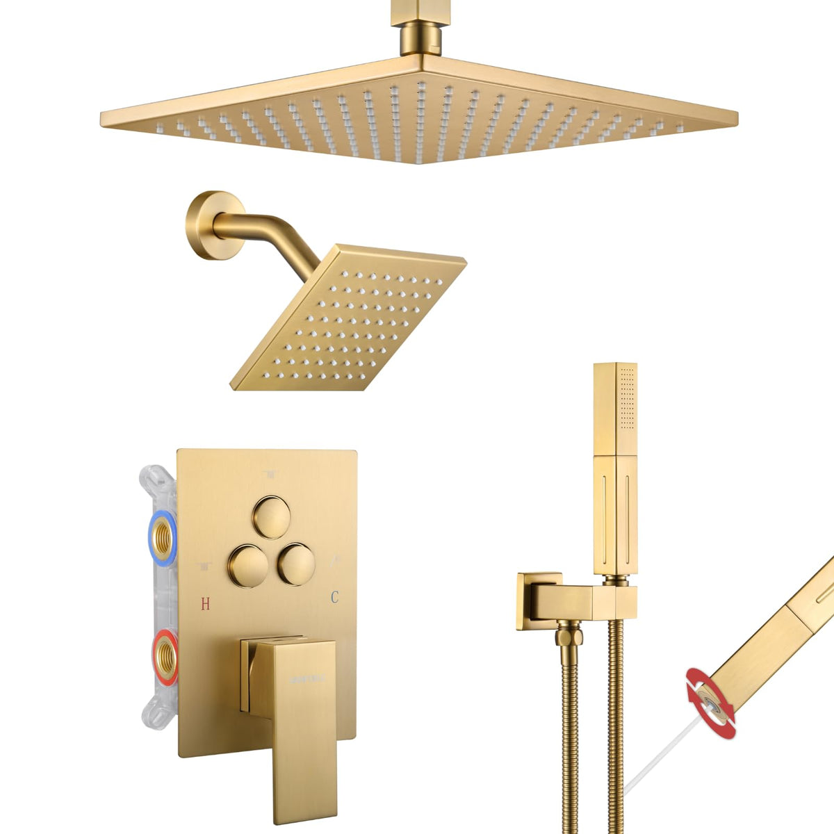 VANFOXLE brushed-gold shower faucet set adds modern luxury