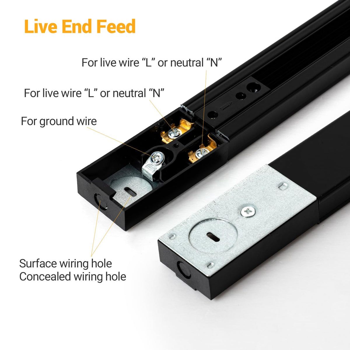 VANoopee H Track Rail live end connector enables continuous wired feeds.