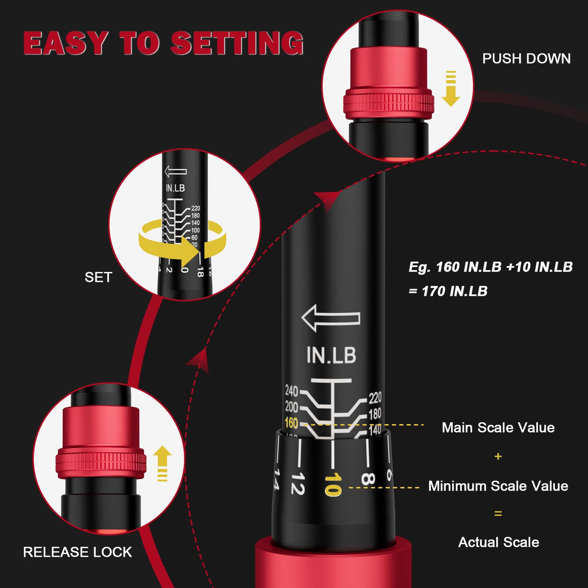 Locking knob on VANPO torque wrench clarifies secure torque setting