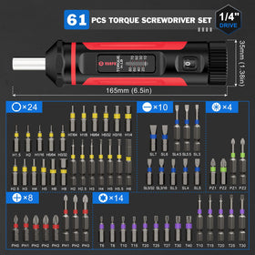 VANPO torque screwdriver 60-bit set enabling versatile repairs.