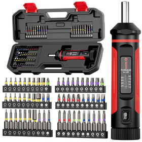 Vanpo torque screwdriver set in case with bits visible.