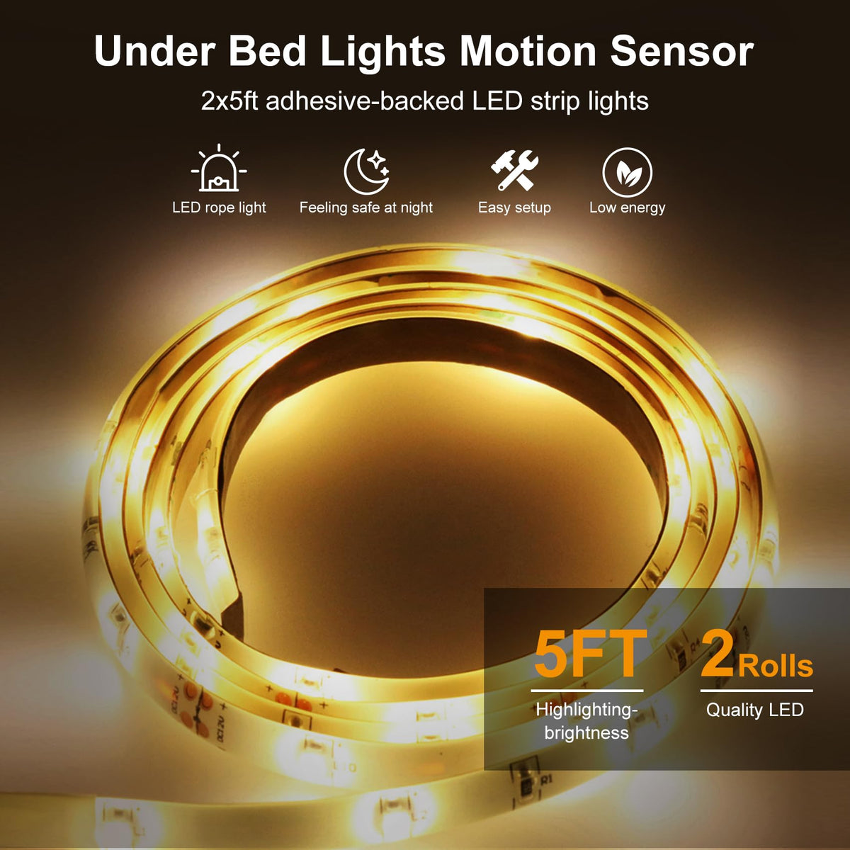 Vansky bed light with PIR sensor detects movement for safe entry in the dark.