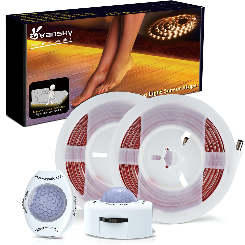 Vansky motion-activated bed light strip assembly provides hands-free nighttime guidance.