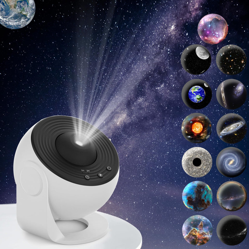VanSmaGo Galaxy Projector displaying starry ceiling ambiance in a living room.